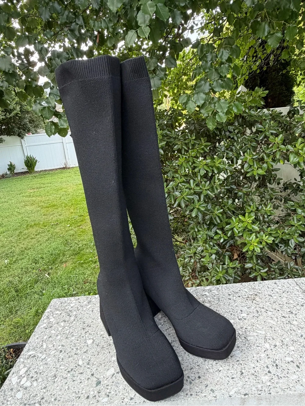 Source Unknown Black Stretch Over-the-Knee Platform Block Heel Boots